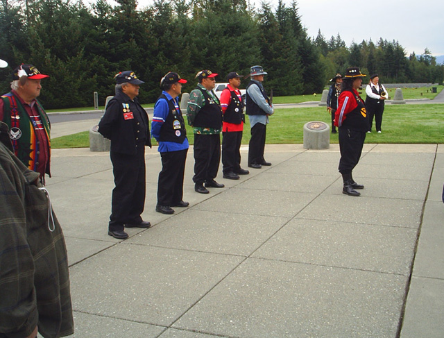 Native American Honor Guard at USS Sproston Reunion Group Memorial Service - Tahoma National Cemetery