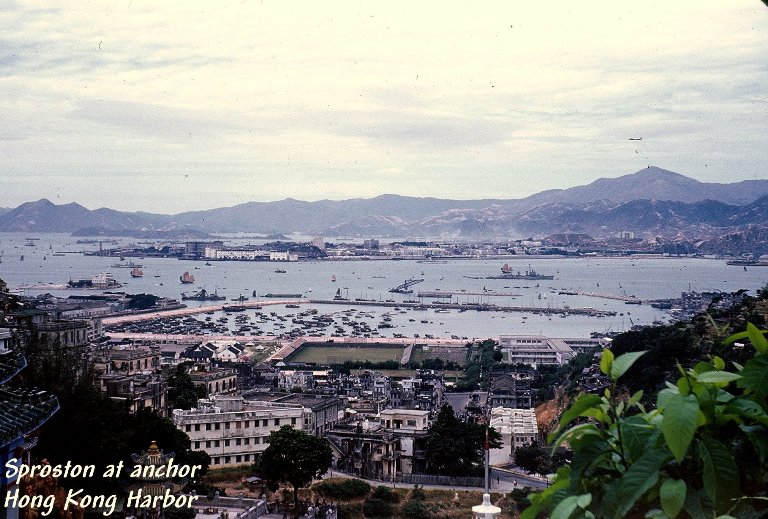 USS Sproston at anchor - Hong Kong harbor