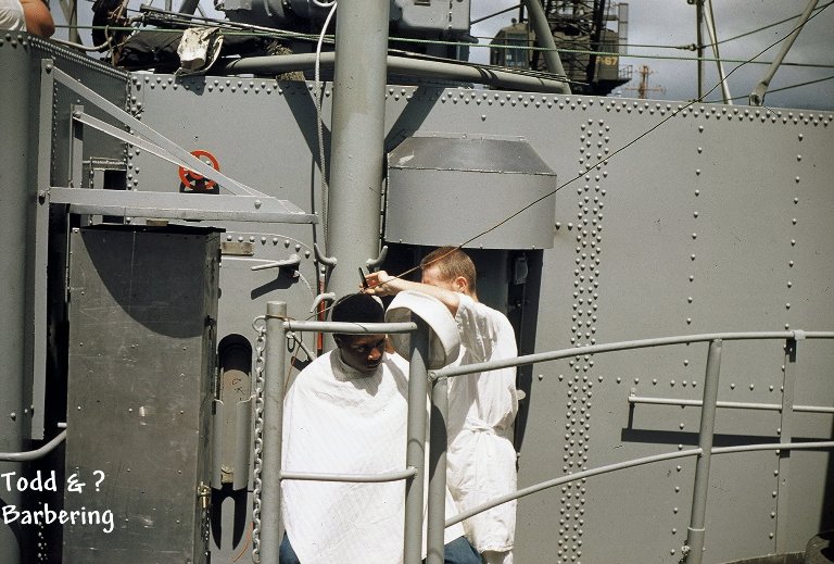 Getting a haircut on the USS Sproston